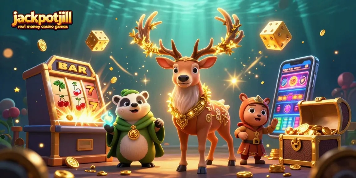 Experience jackpotjill real money casino games with animated characters and vibrant casino elements.