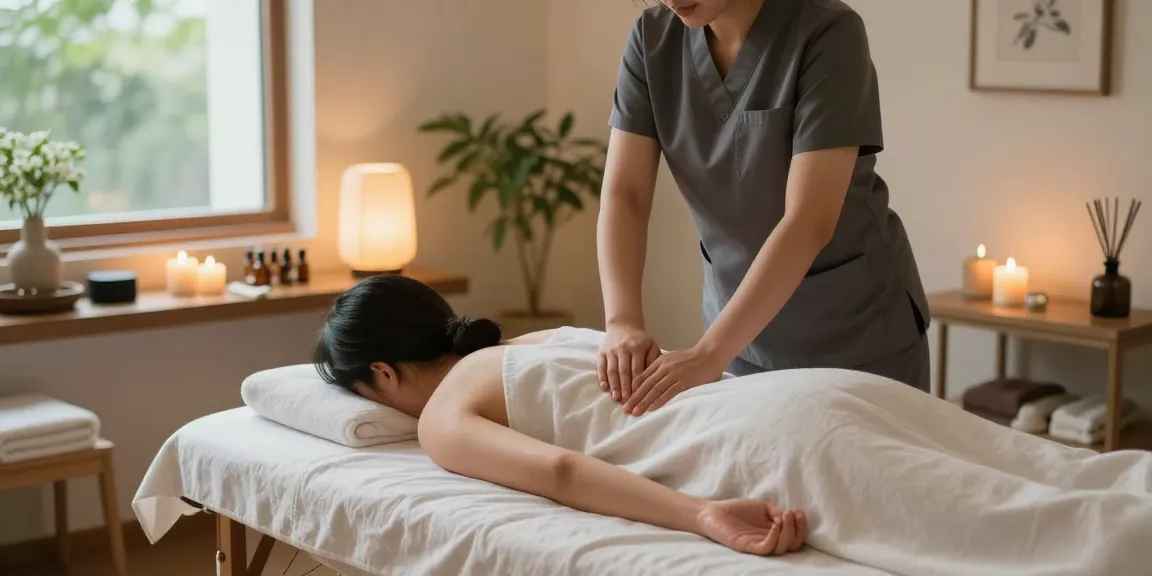 Relaxing 강남출장안마 session with a therapist in a serene home environment.