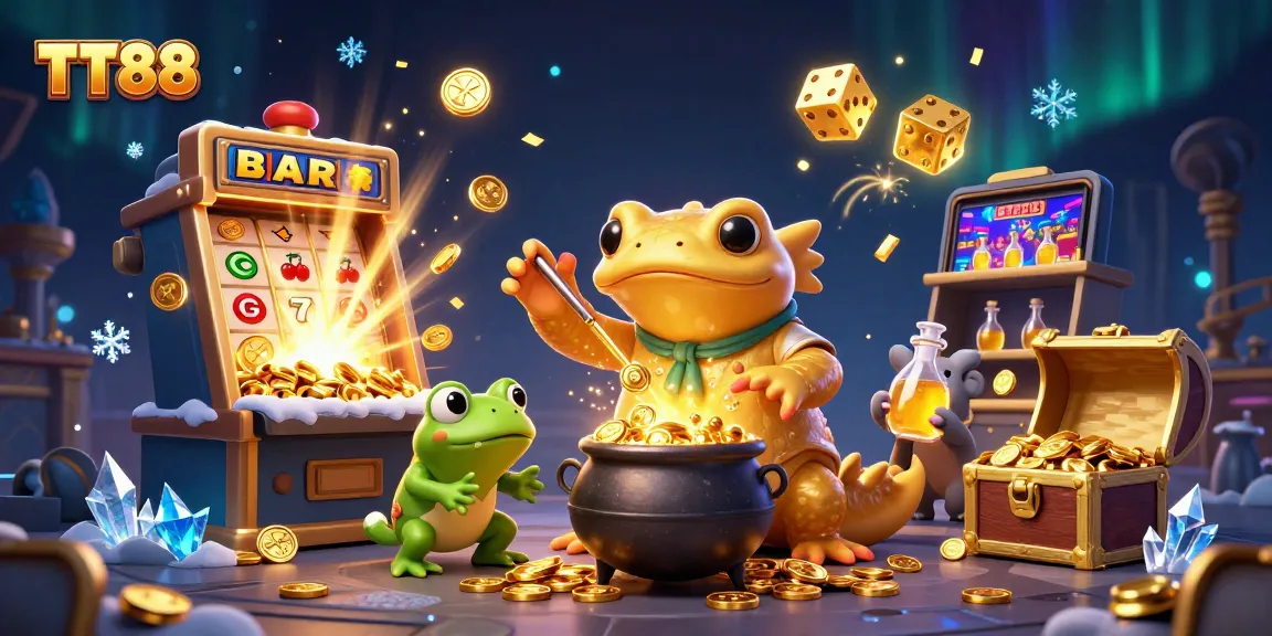 Bet on TT88 with thrilling jackpots seen in an elaborate casino scene featuring gold and game elements.