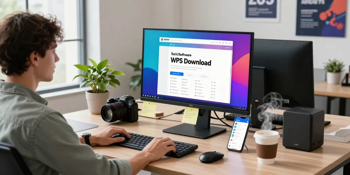 Experience the seamless WPS Download process in a vibrant tech workspace.
