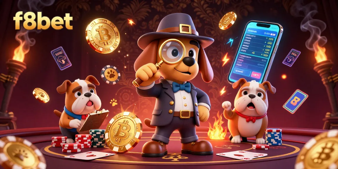 Win big with f8bet as a detective examines poker clues in a vibrant casino scene.
