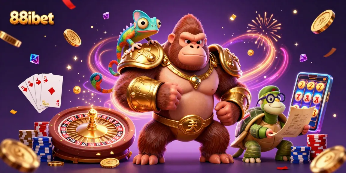 Play thrilling games at 88ibet with animated characters and casino elements in a vibrant scene.