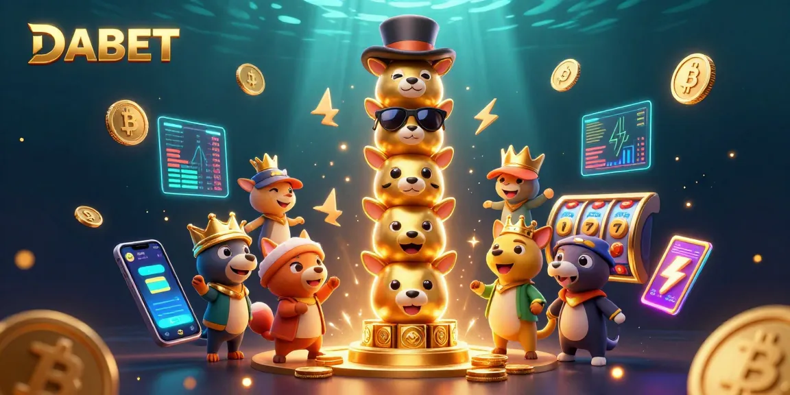 Engage with DABET's thrilling casino world in an animated 3D totem scene featuring vibrant gaming elements.