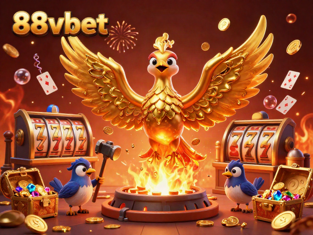 Join the excitement of 88vbet's molten gold casino experience with a golden phoenix and slot reels.