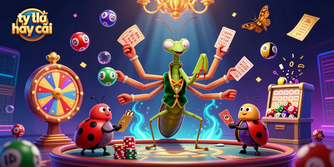 Experience thrilling odds with tỷ lệ nhà cái as a giant mantis and ladybug engage in a vibrant casino scene.