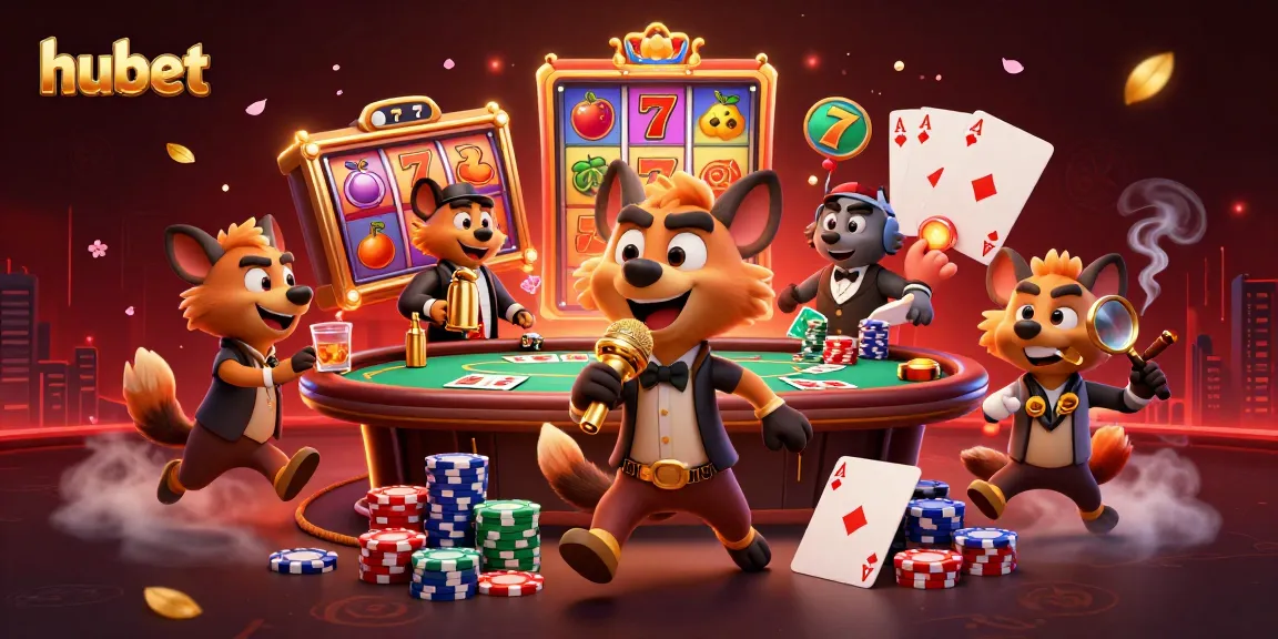 Experience the excitement of hubet with hyenas in a dynamic comedy casino scene filled with vibrant slot elements.