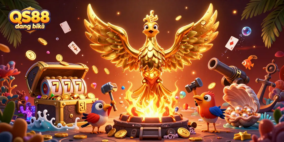 Engage in immersive gaming at QS88 đăng ký with a golden phoenix and rich casino elements.